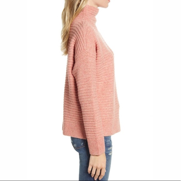 Madewell pink turtleneck sweater Belmont Mock Neck knit textured rib stripe XS - Picture 12 of 16